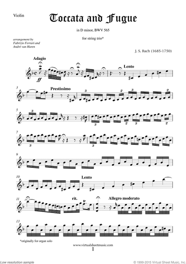 Toccata and Fugue in D minor BWV 565 (parts)