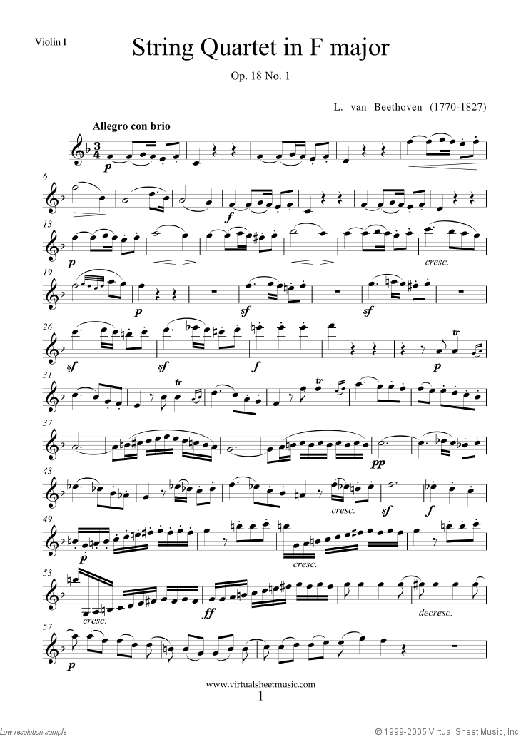 Quartet Op.18 No.1 in F major (parts)