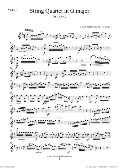 Quartet Op.18 No.2 in G major (parts)