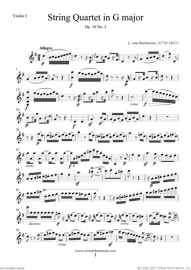 Quartet Op.18 No.2 in G major (parts)