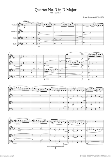 Quartet Op.18 No.3 in D major (f.score)