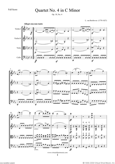 Quartet Op.18 No.4 in C minor (f.score)