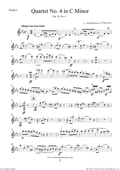 Quartet Op.18 No.4 in C minor (parts)