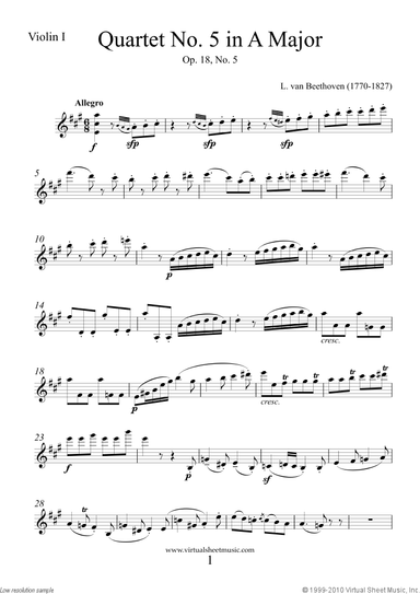 Quartet Op.18 No.5 in A major (parts)