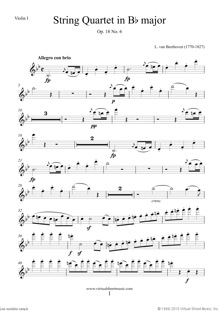 Quartet Op.18 No.6 in Bb major (parts)