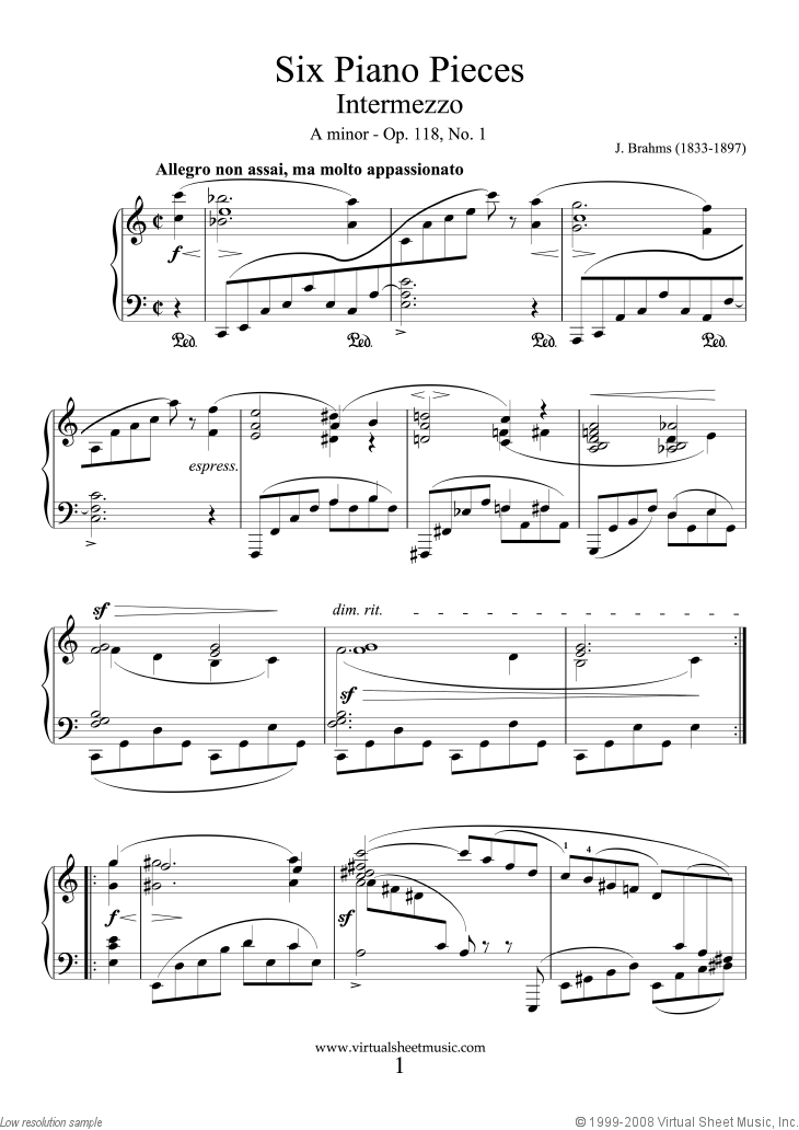 Six Piano Pieces (Intermezzos) Op.118