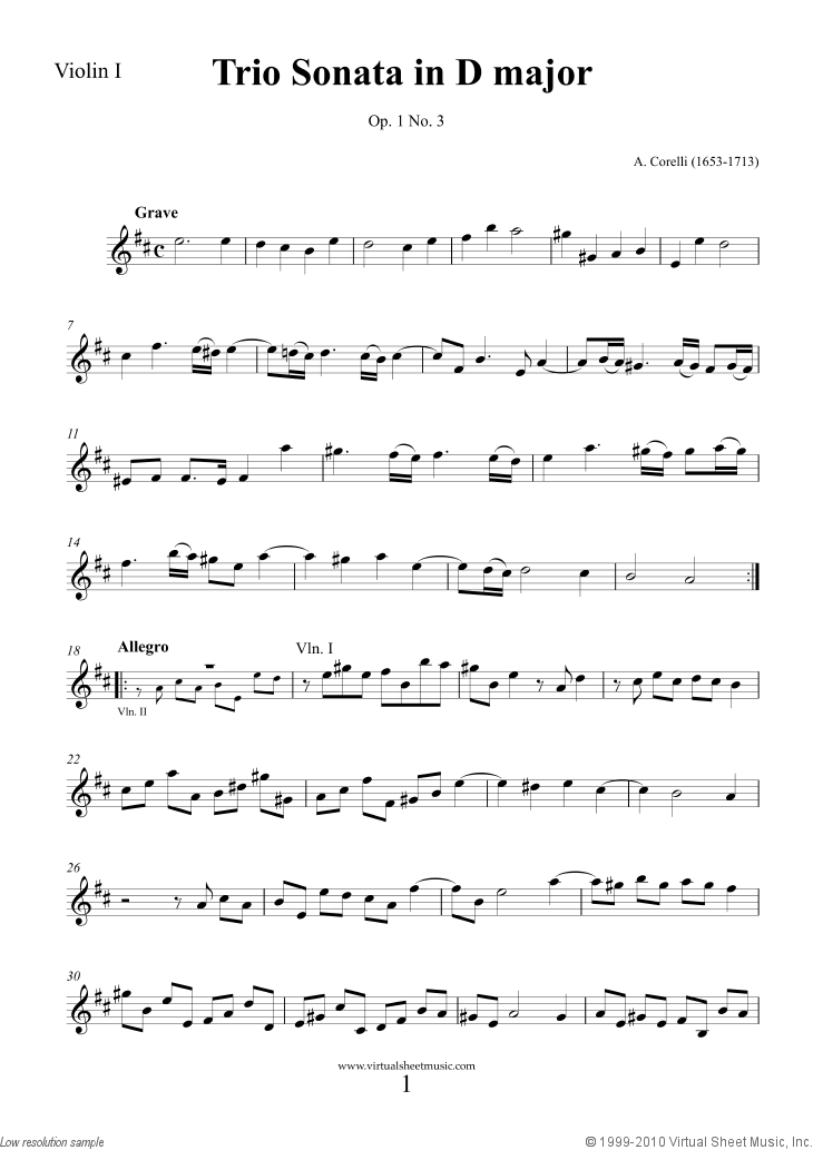 Trio Sonata in D major Op.1 No.3 (parts)
