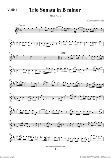 Trio Sonata in B minor Op.1 No.6 (parts)