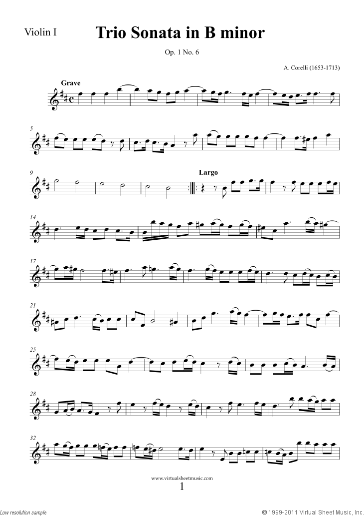 Trio Sonata in B minor Op.1 No.6 (parts)