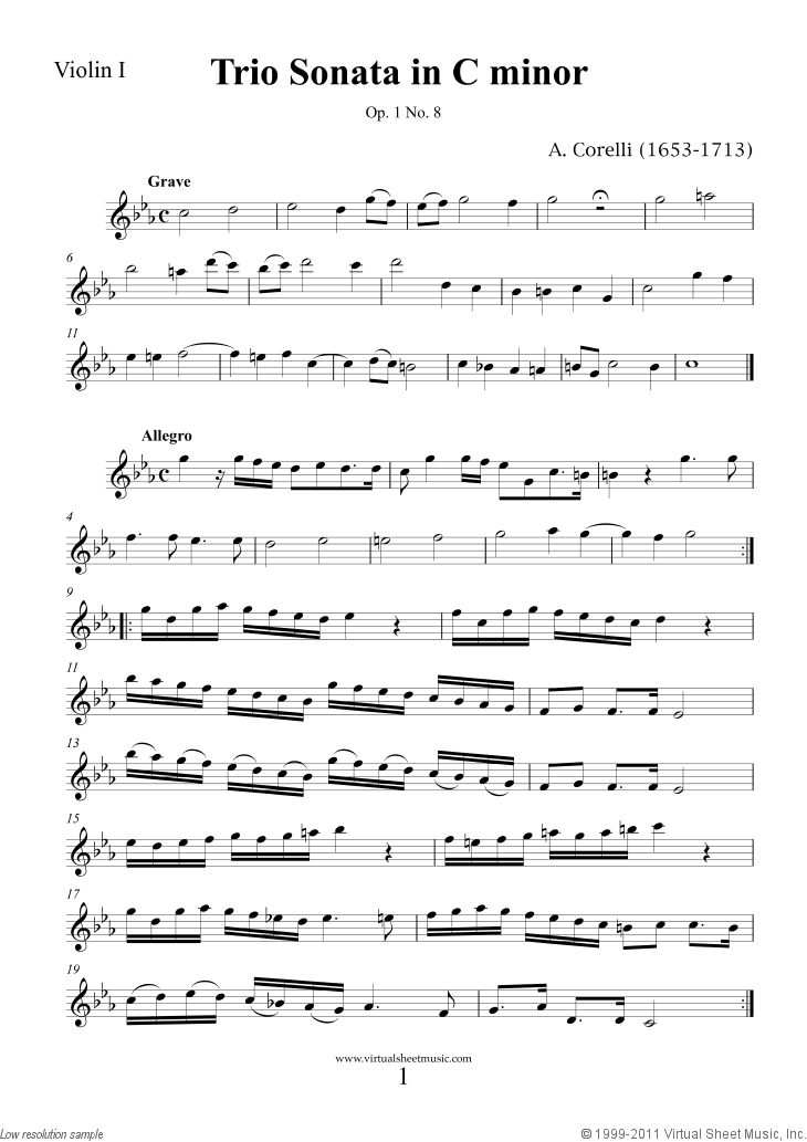 Trio Sonata in C major Op.1 No.8 (parts)