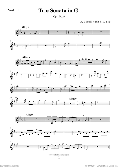 Trio Sonata in C major Op.1 No.9 (parts)