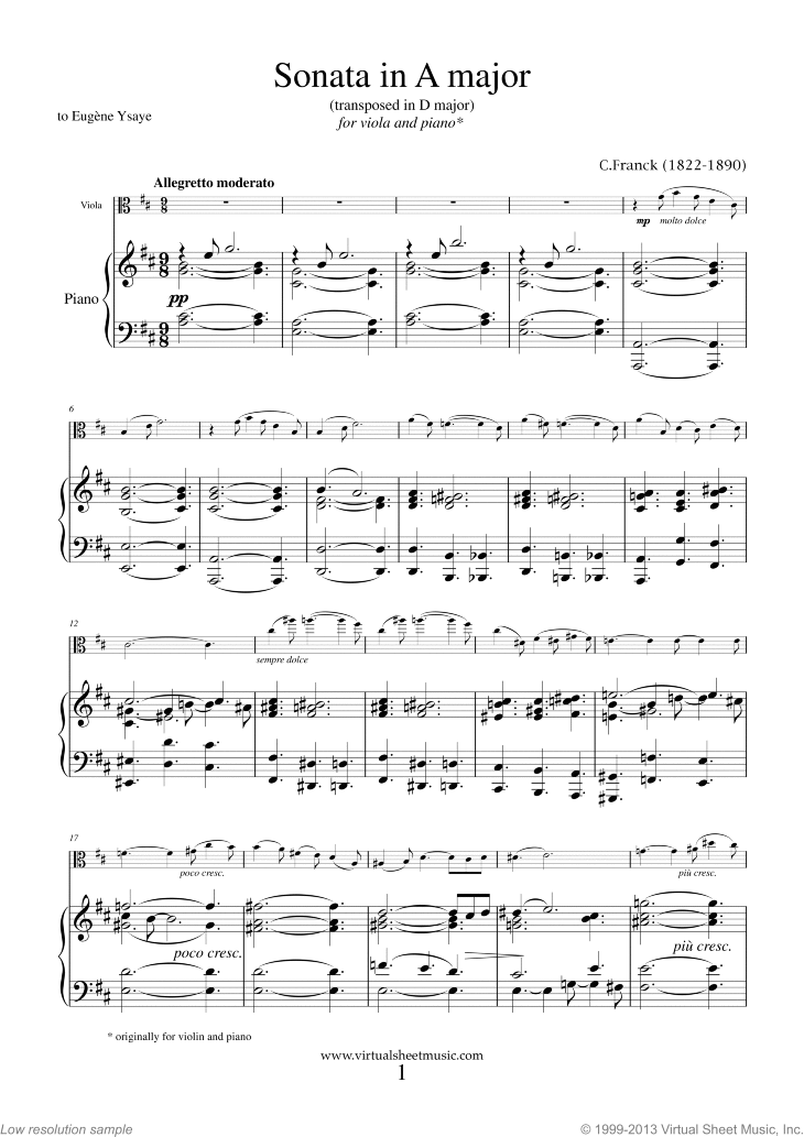 Sonata in A major (transposed in D major)