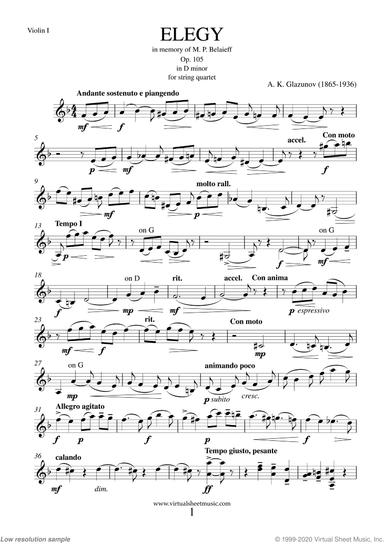 Elegy Op. 105 (parts)