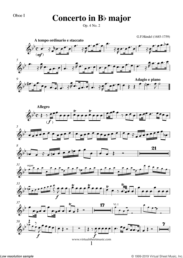 Concerto in Bb major Op.4 No.2 (parts)