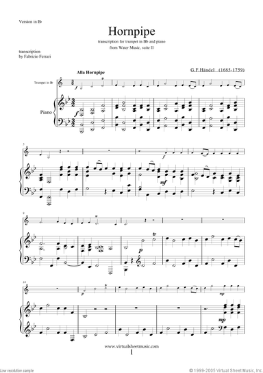 Hornpipe from Water Music (in Bb, trumpet in Bb)