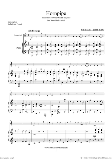 Hornpipe from Water Music (in C, trumpet in C)