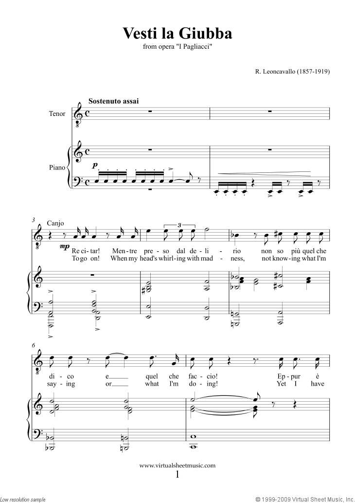 Vesti la Giubba from the opera I Pagliacci