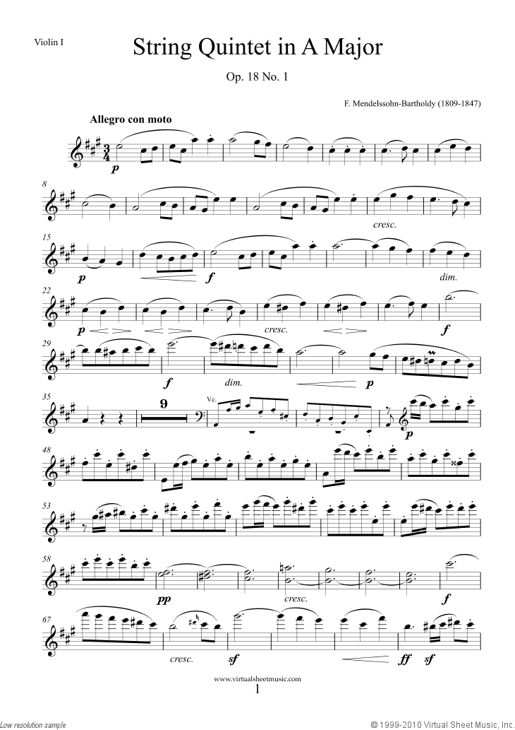 Quintet No. 1 Op. 18 in A major (parts)