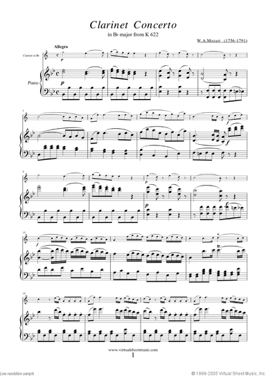 Concerto in A major K622 (in Bb)