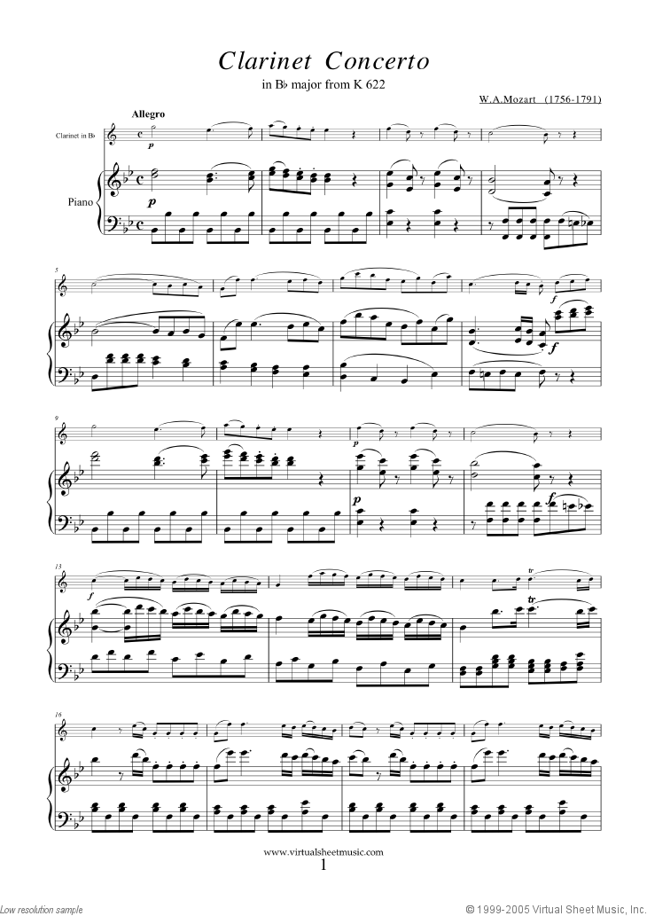 Concerto in A major K622 (in Bb)