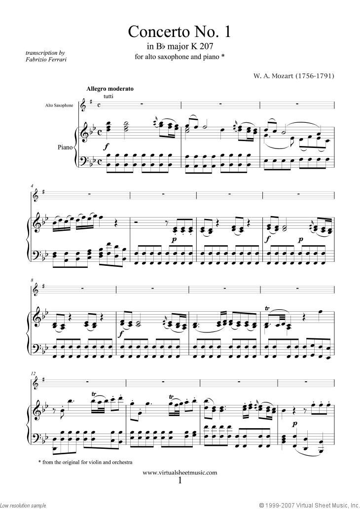 Concerto No. 1 in Bb major K207