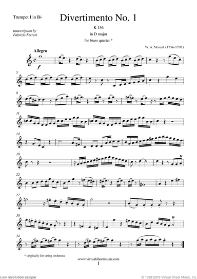 Divertimento No.1 K136 (parts)