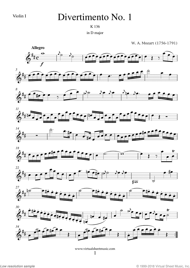 Divertimento No.1 K136 (parts)