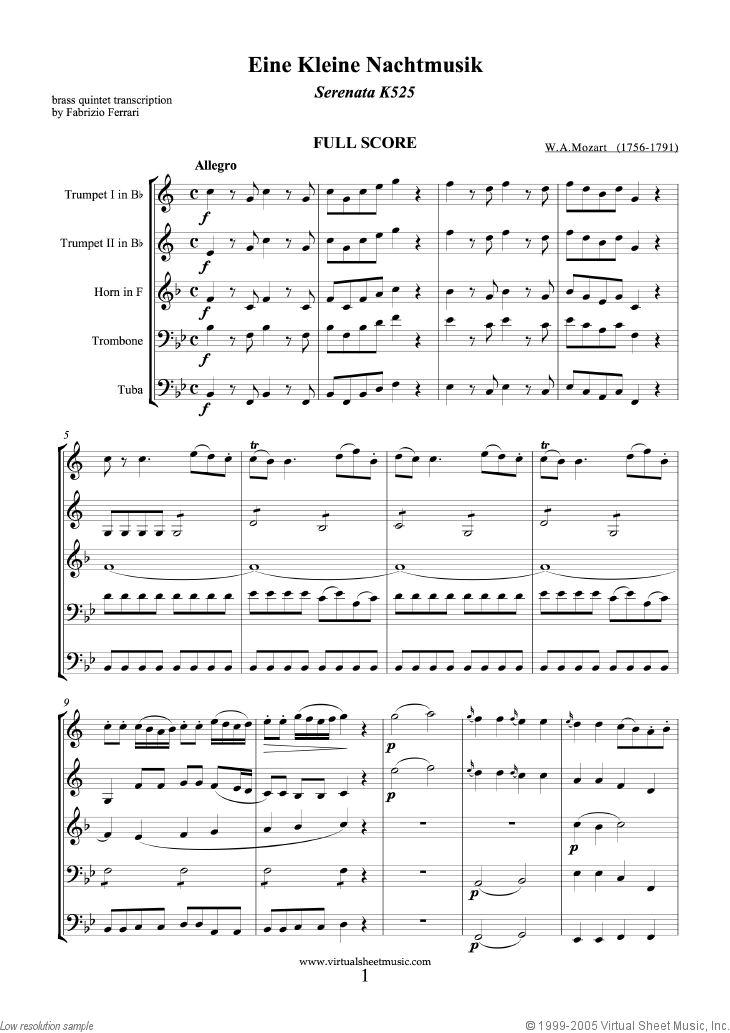 Eine Kleine Nachtmusik (in Bb) (f.score)
