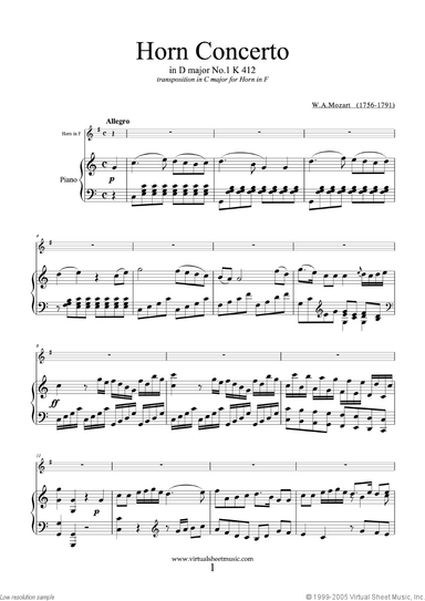 Concerto No.1 K412 (transposed in C major)
