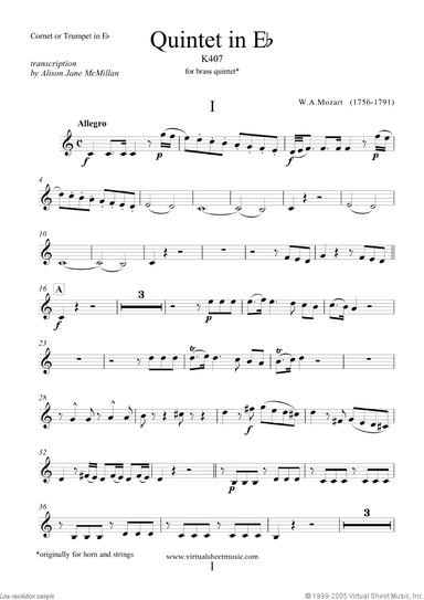 Quintet in Eb K407 (parts)
