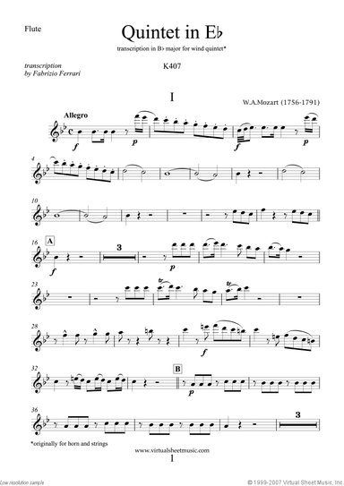 Quintet in Eb K407 (parts)