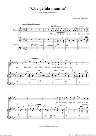 Che Gelida Manina, from the opera La Boheme