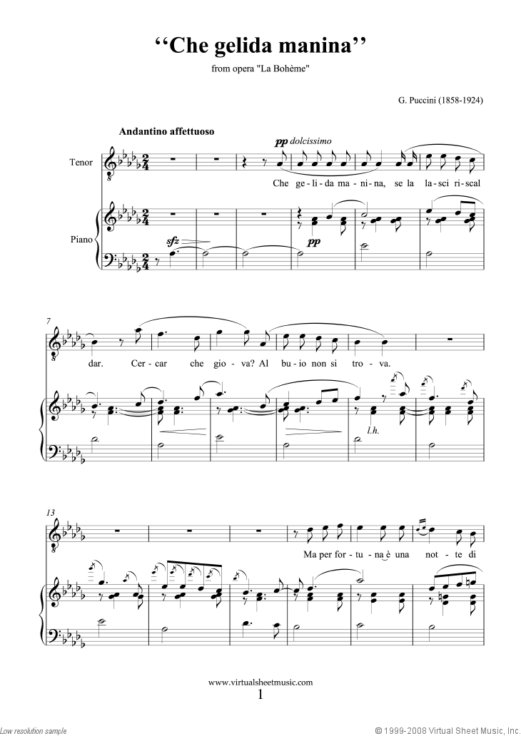 Che Gelida Manina, from the opera La Boheme