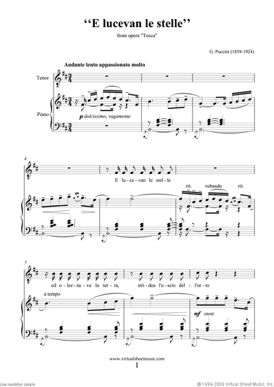 E Lucevan le Stelle, from the opera Tosca
