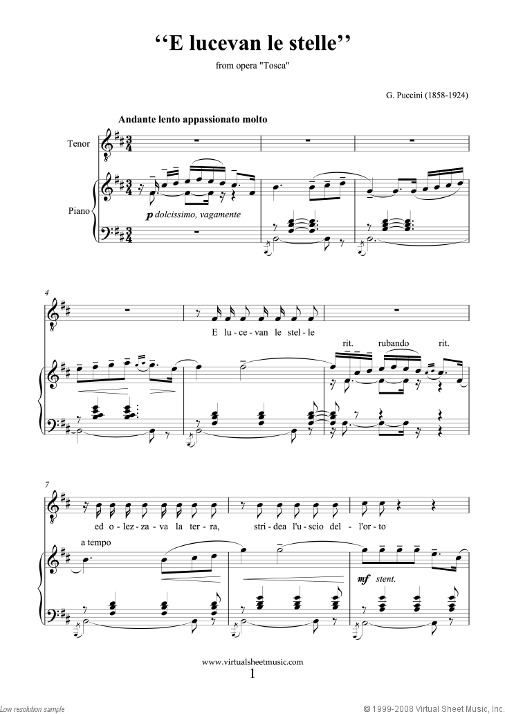 E Lucevan le Stelle, from the opera Tosca