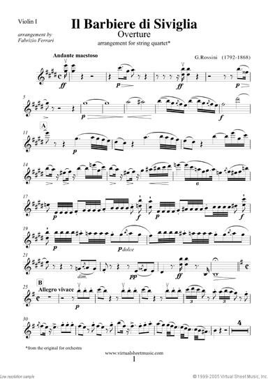Il Barbiere di Siviglia, Overture (parts)