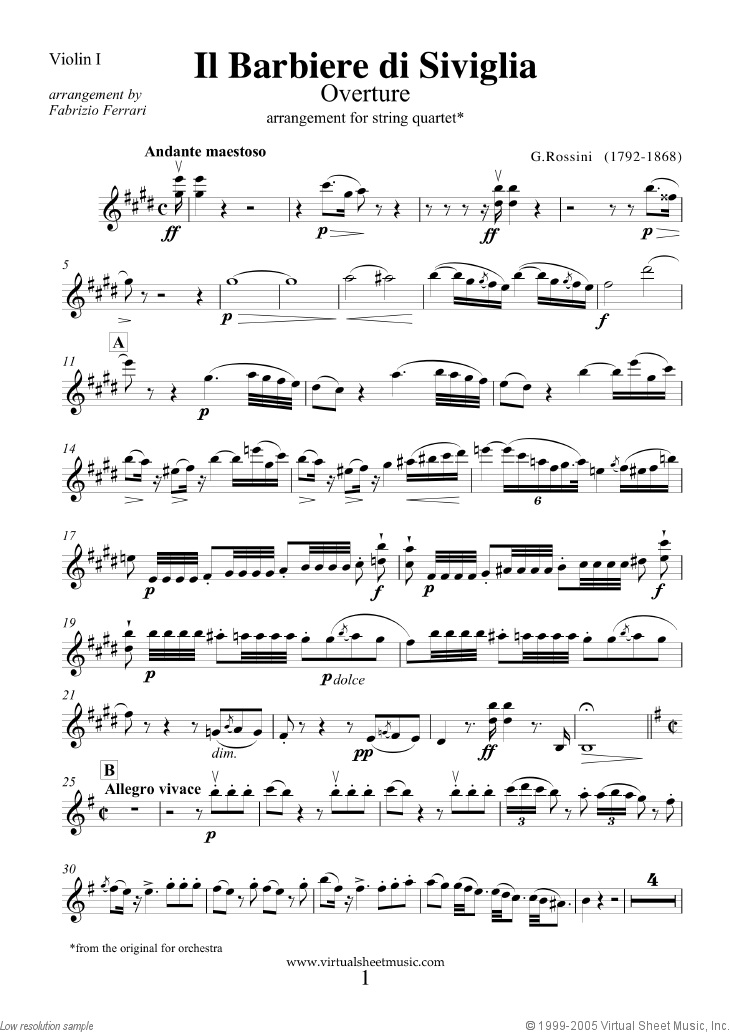 Il Barbiere di Siviglia, Overture (parts)