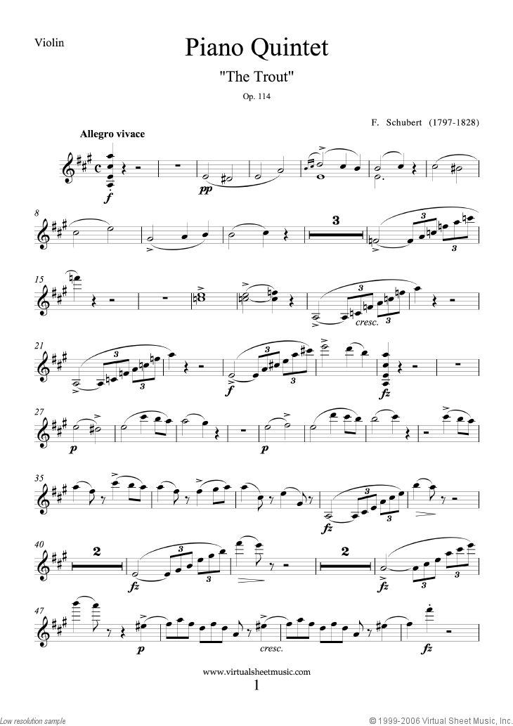 The Trout, Piano Quintet Op.114 (parts)
