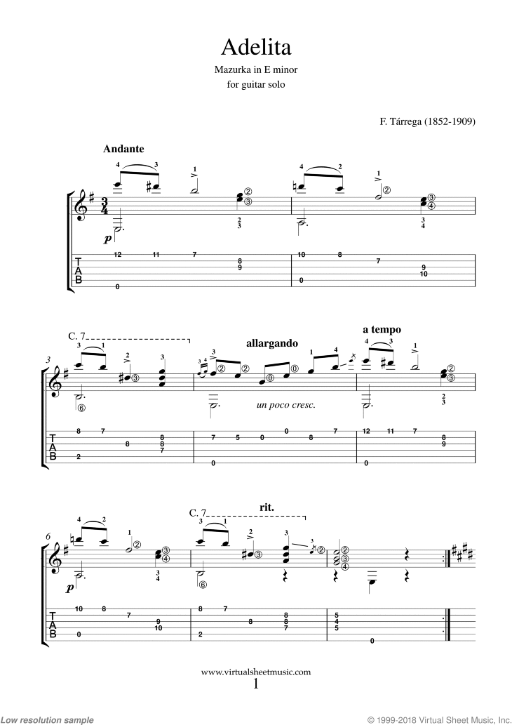 Adelita, Mazurka in E minor
