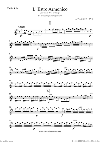 Concerto in G major Op.3 No.3 (parts)