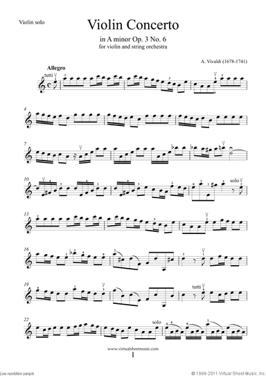 Concerto in A minor Op.3 No.6 (parts)