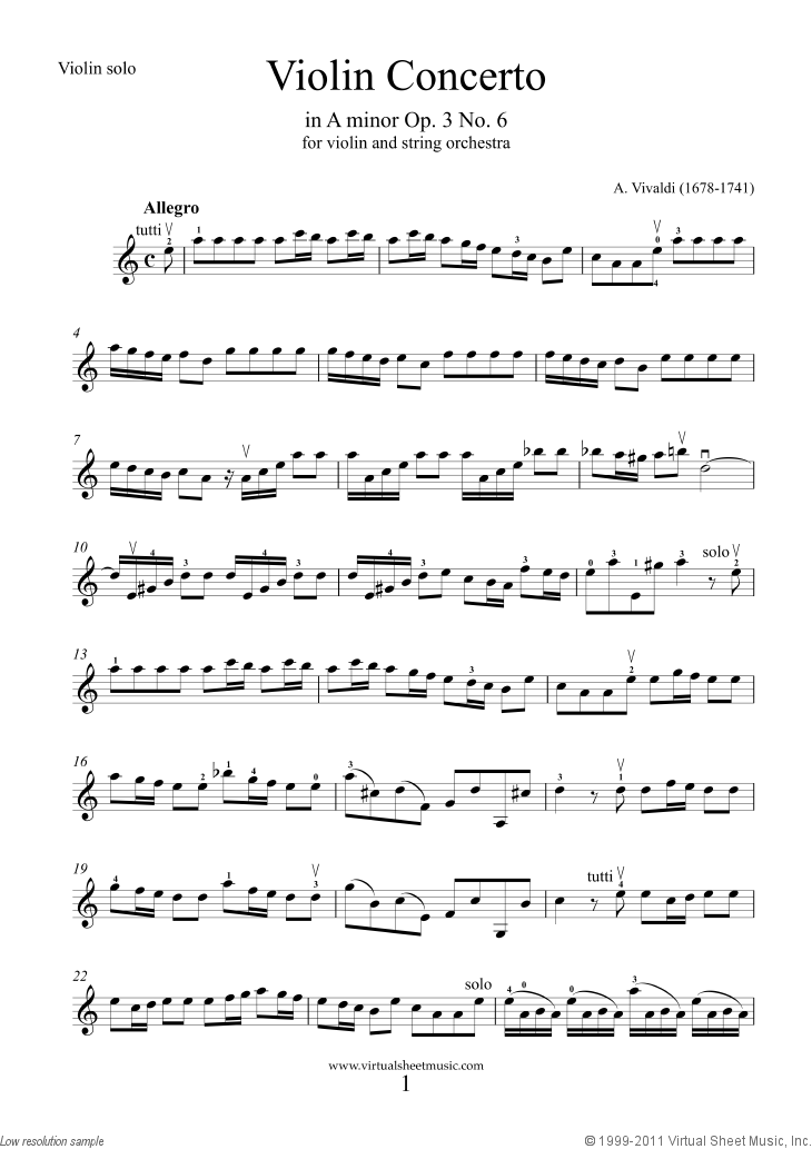 Concerto in A minor Op.3 No.6 (parts)
