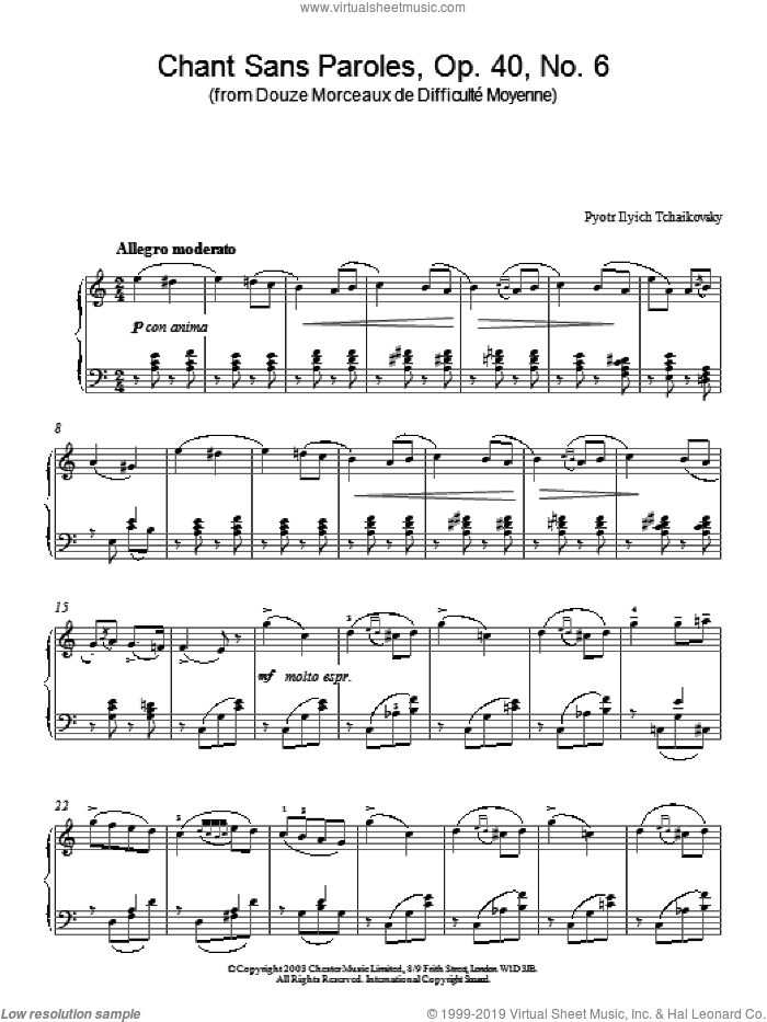 Chant Sans Paroles, Op. 40, No. 6 (from Douze Morceaux de Difficult Moyenne)