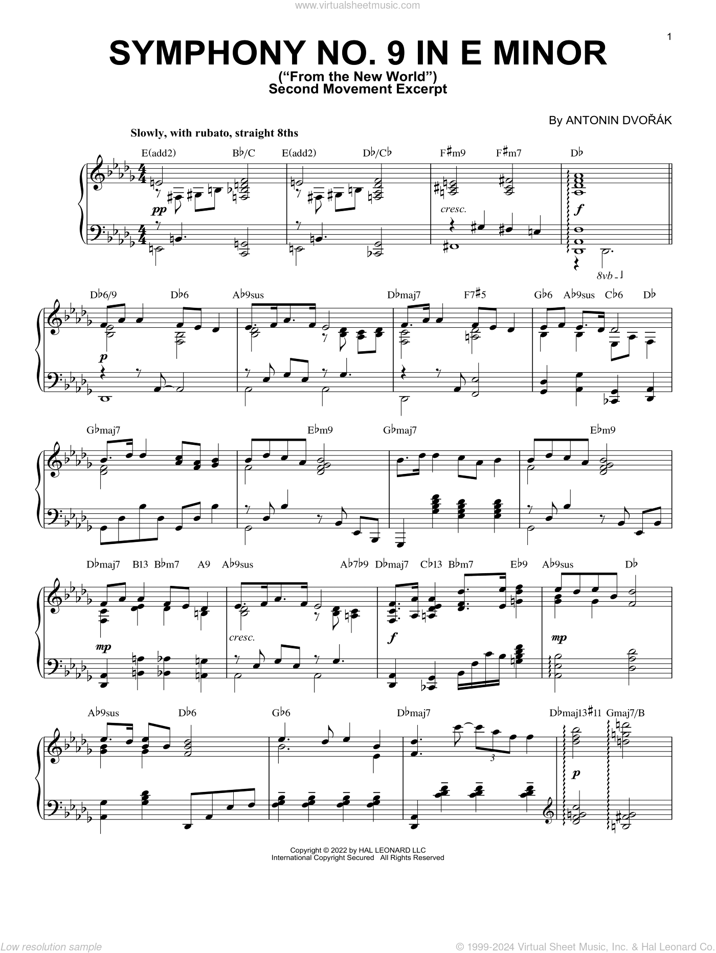 Symphony No. 9 In E Minor ("From The New World"), Second Movement Excerpt [Jazz version] (arr. Brent