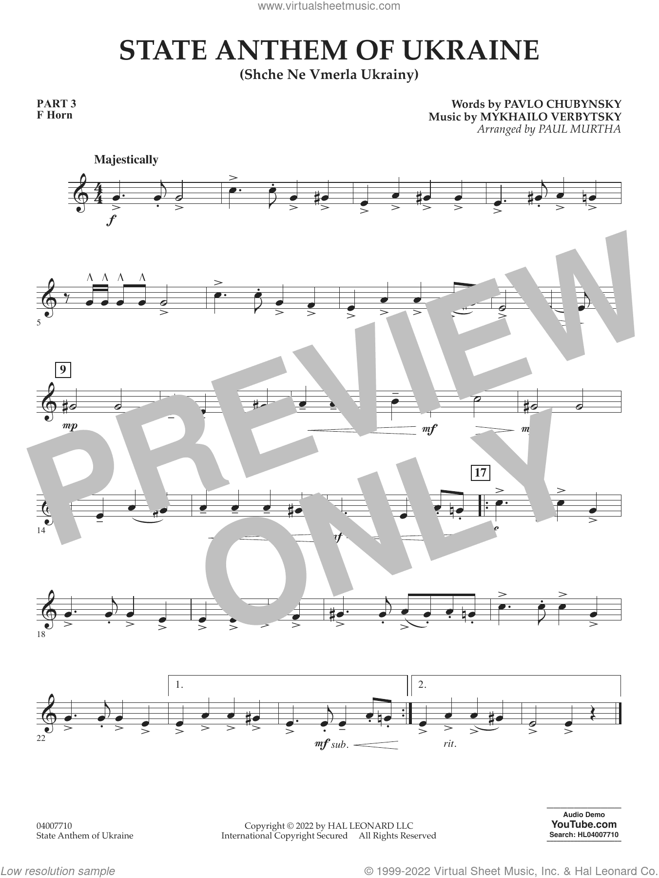 State Anthem of Ukraine (Shche Ne Vmerla Ukrainy) (arr. Murtha)