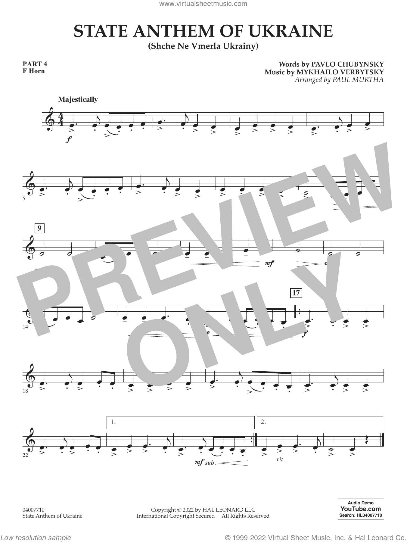 State Anthem of Ukraine (Shche Ne Vmerla Ukrainy) (arr. Murtha)