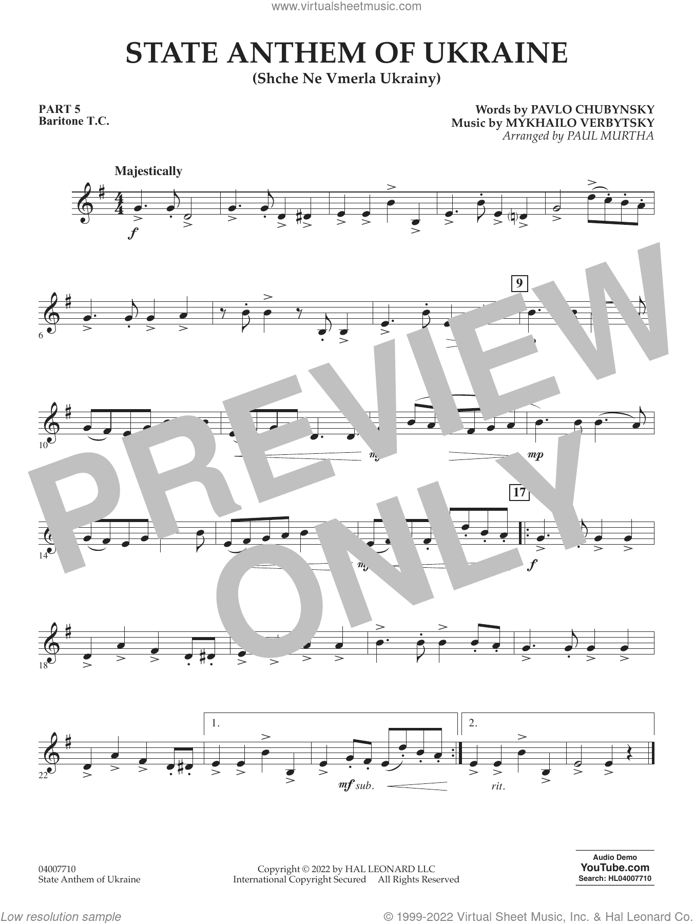 State Anthem of Ukraine (Shche Ne Vmerla Ukrainy) (arr. Murtha)