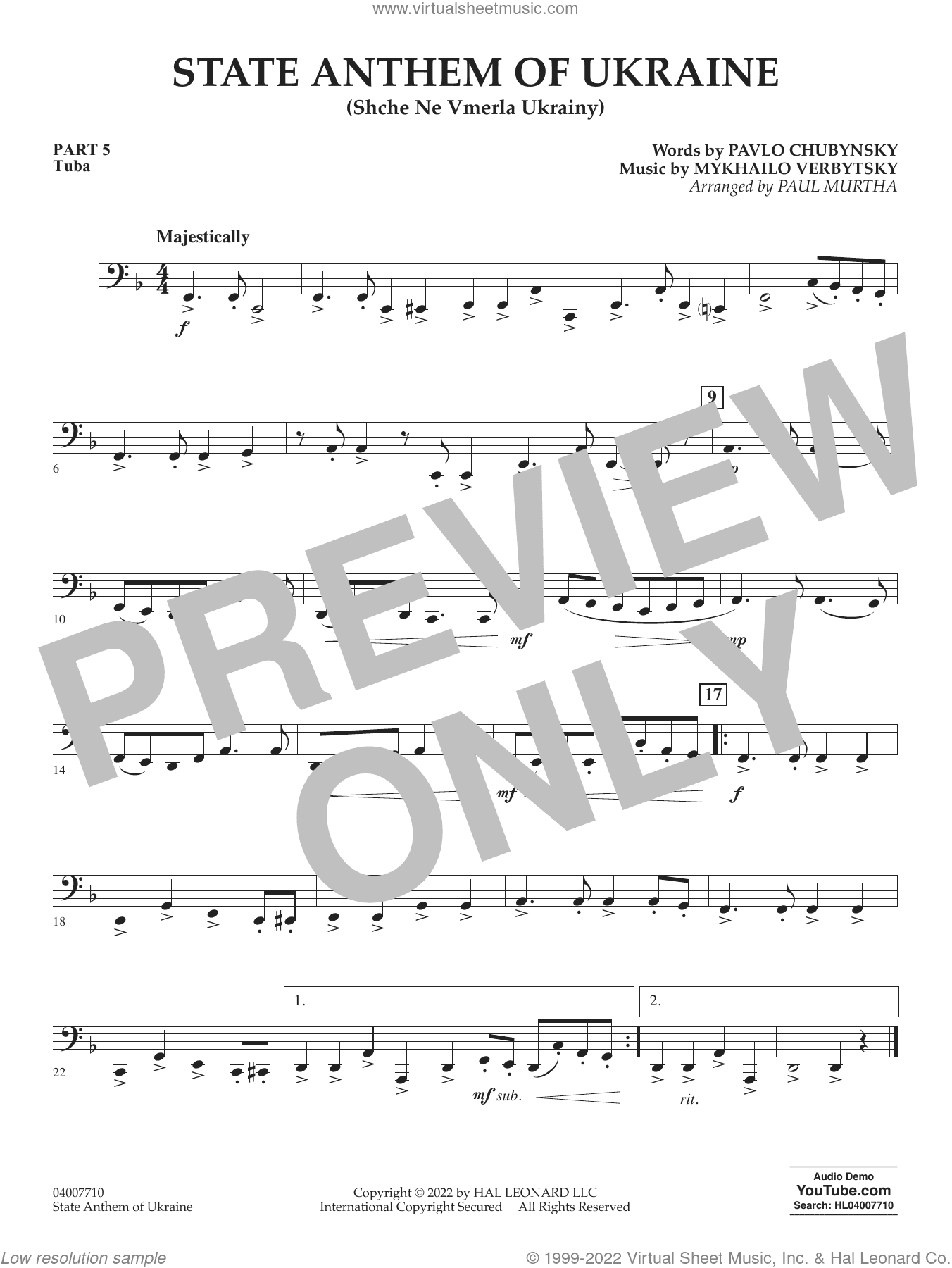 State Anthem of Ukraine (Shche Ne Vmerla Ukrainy) (arr. Murtha)