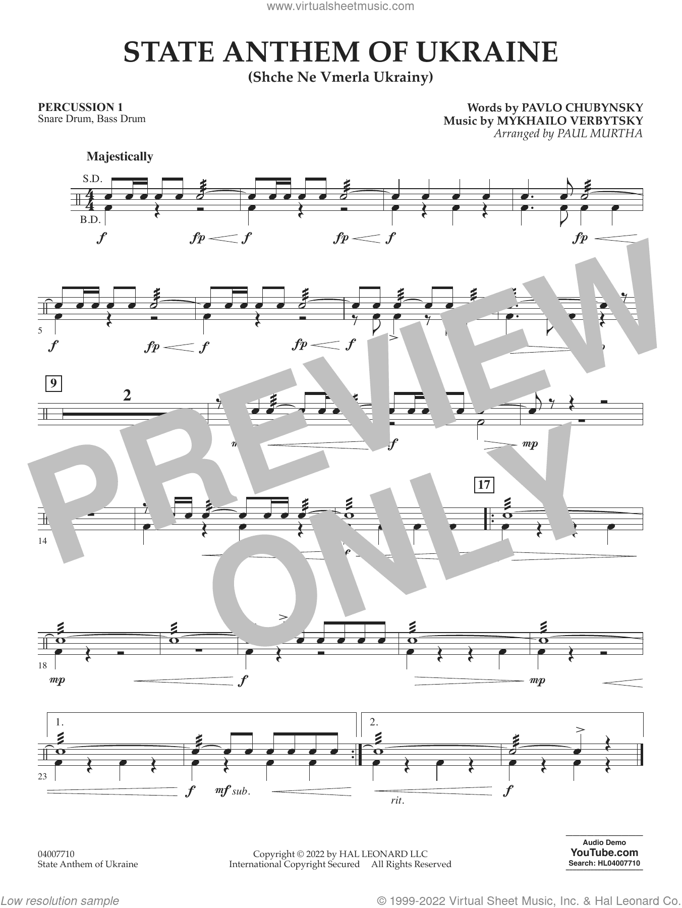 State Anthem of Ukraine (Shche Ne Vmerla Ukrainy) (arr. Murtha)