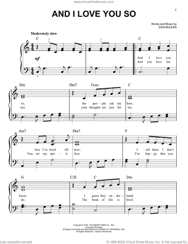 And I Love You So, (beginner)